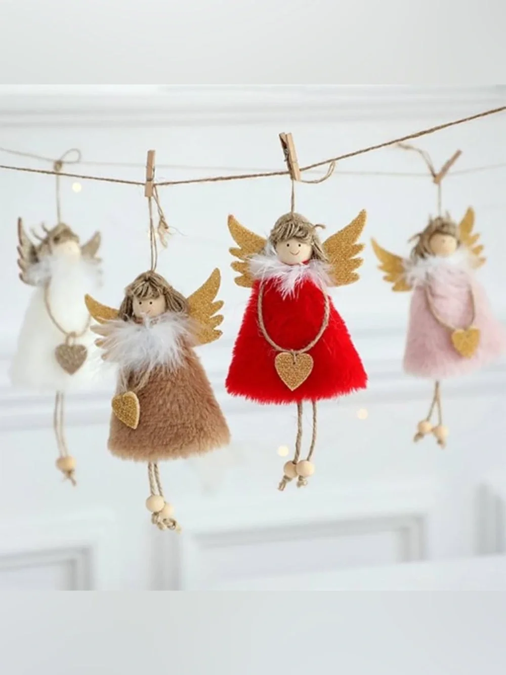 Christmas Plush Angel w/ Wings Christmas Ornament Hanging Dolls Decor 4 pack NEW